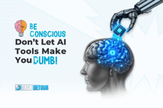 Human brain thinking vs AI tools showing how artificial intelligence affects focus and thinking skills