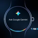 Google Gemini Wear OS interface on smartwatch screen with Tech Detour branding.