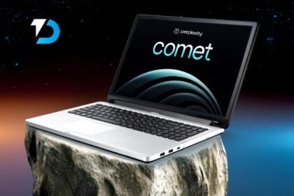 Laptop showing Perplexity Comet browser interface, symbolizing AI-powered smart browsing innovation