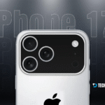 iPhone 17 Pro triple camera close-up with dark background and Tech Detour logo.