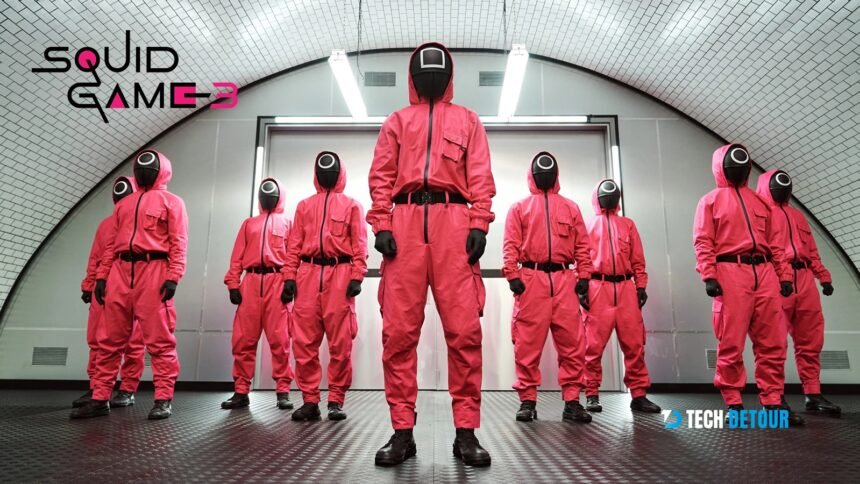 Squid Game Season 3 official poster,Main characters in Squid Game Season 3,Gi-hun returns in Squid Game Season 3,Squid Game masked guards Season 3 scene,Netflix Squid Game Season 3 key visual,Squid Game Season 3 red light green light scene,Squid Game contestants in new deadly game,Front Man appearance in Squid Game Season 3,Squid Game Season 3 emotional climax,Symbolic shapes from Squid Game – circle, triangle, square,New cast members in Squid Game Season 3,Dystopian setting of Squid Game Season 3,Squid Game Season 3 cinematic scene,Netflix’s Squid Game Season 3 teaser image,Squid Game Season 3 intense challenge moment,Masked guard holding gun in Squid Game Season 3,Close-up of Gi-hun in Squid Game Season 3,Squid Game Season 3 high-stakes game scene,Squid Game Season 3 visual style and lighting,Scene from Squid Game Season 3 with suspenseful atmosphere