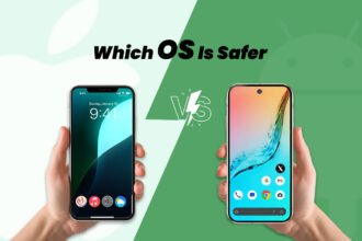 Visual comparison of Apple iOS and Android operating systems highlighting security features, encryption, and interface differences in 2025