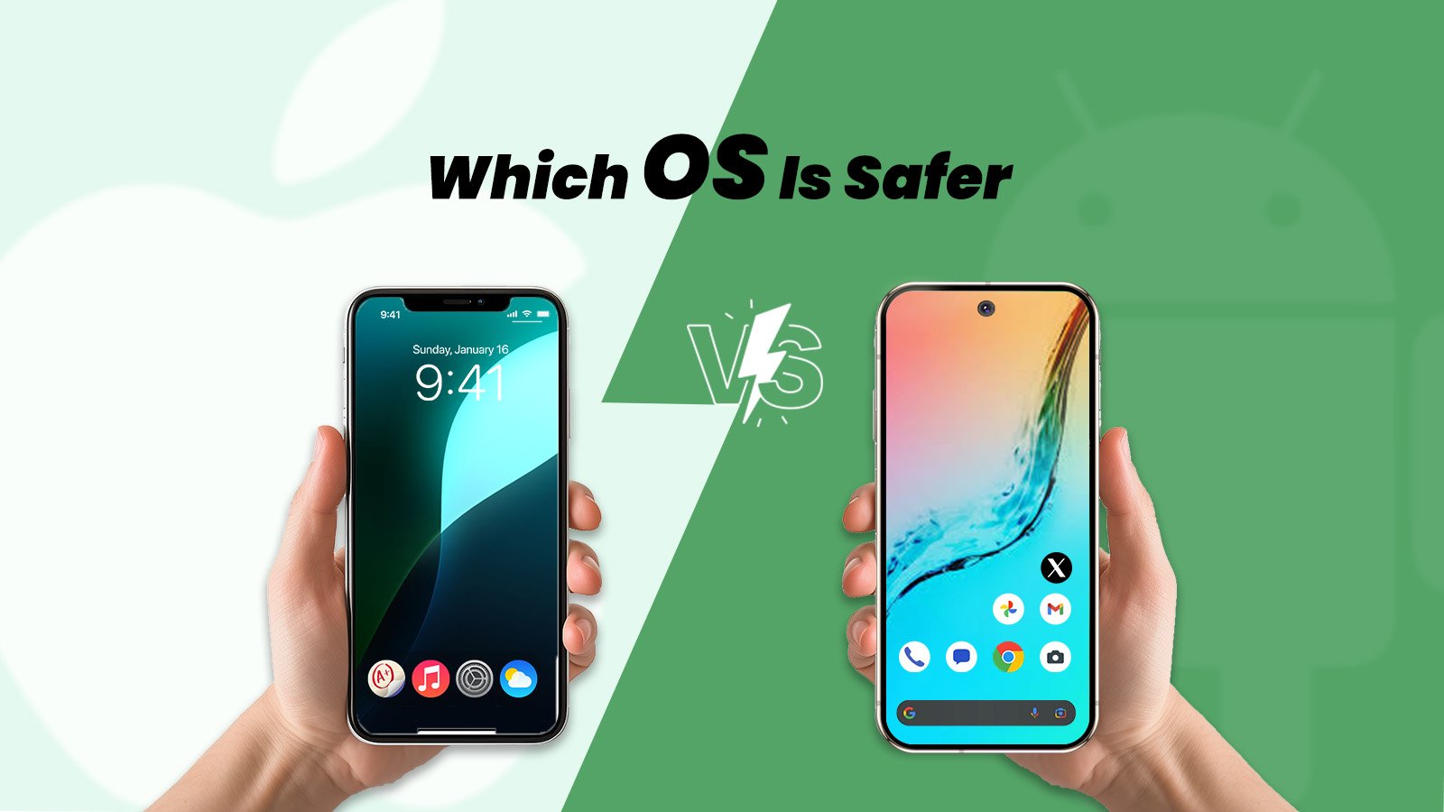 Visual comparison of Apple iOS and Android operating systems highlighting security features, encryption, and interface differences in 2025