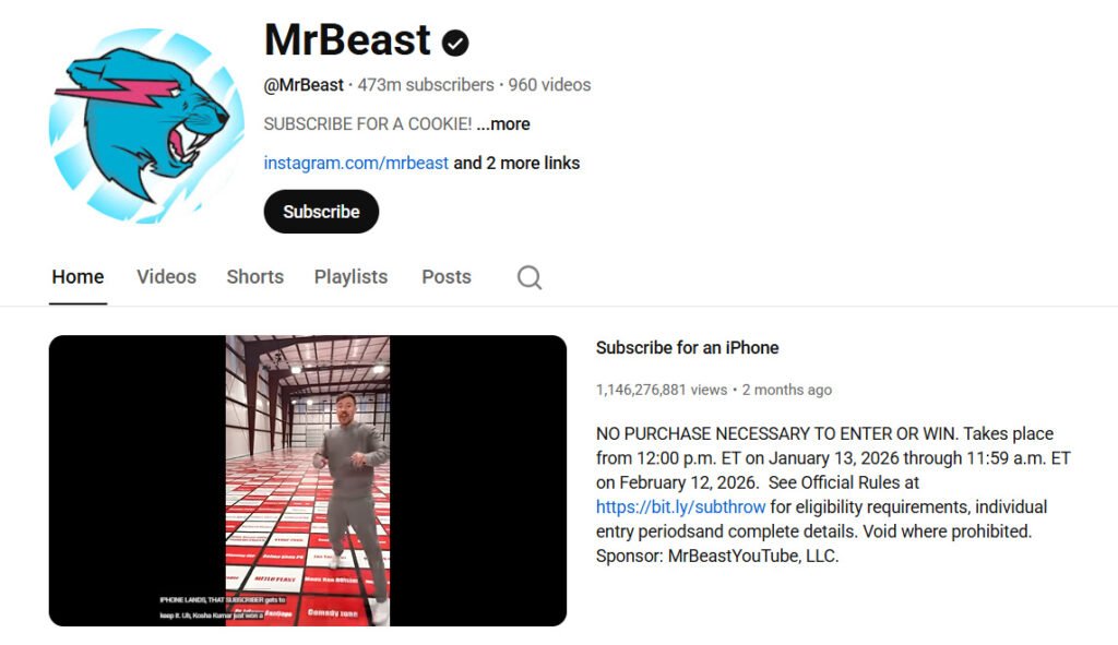 Top 10 Most Subscribed YouTube Channels in The World 2026 - Latest Data 103 MrBeast